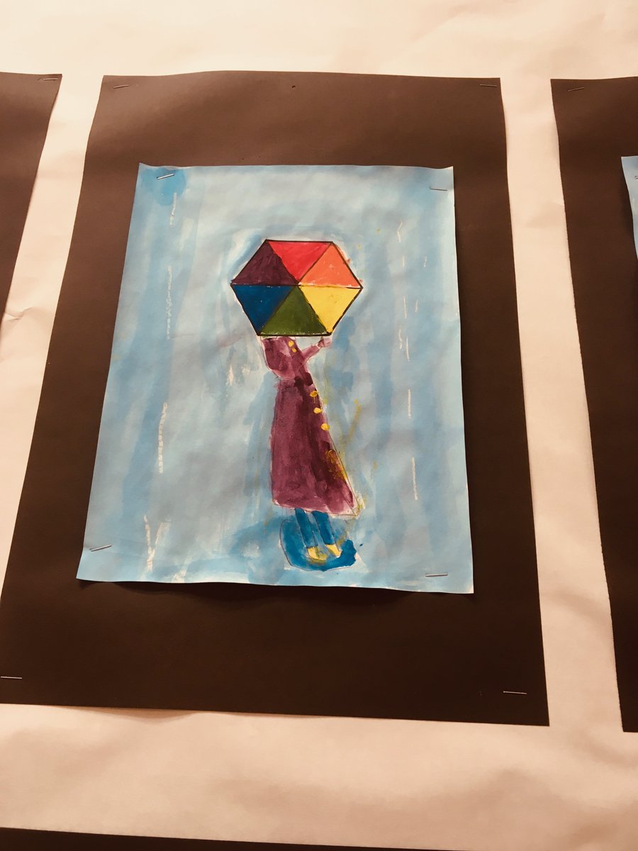 ms_tclassroom's tweet photo. Last week was a perfect time to explore 'Colour Theory'! Primary colours (red, yellow and blue) and secondary colours (orange, purple and green) filled the umbrella followed by drawing themselves dressed for the rain. Such fun! https://t.co/OwnHHNktRC