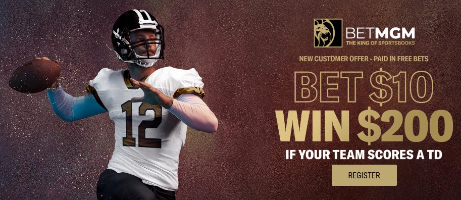 BonusSeekers's tweet photo. Sign up for @BetMGM through our exclusive special offer for this awesome #NFL promo that gives you $200 in FREE BETS on a touchdown when you bet $10 on any football game! See how easy it is here⬇️

➡️https://t.co/u2z92QkgxY

🏈💰

#NFLTwitter #sportsbetting #mondaythoughts https://t.co/PxoAGIpKH3