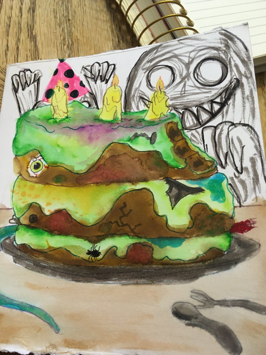 dlwstoryteller's tweet photo. My daughter made me a homemade b-day card with a Boo Stew style b-day cake! #BooStew, #PeachtreePub https://t.co/a3OPBQj4n6