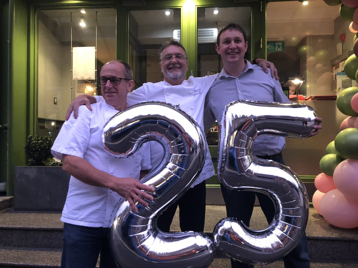 raymond_blanc's tweet photo. celebrating our25 th anniversay at  @brasserieblanc oxford where the adventure started .Everyone know that ageing  gracefully,  learn from experiences.and grow stronger  is not easy .we have just done that.
 I am saying thank you to my wonderful team .A bientot @White_Brasserie🤣 https://t.co/hdJSkp5gQs