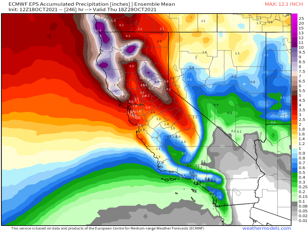 Dr. Daniel Swain (@weather_west) on Twitter photo Still early, but some models suggesting that this wet period will culminate in a very wet storm next wknd in NorCal. Too early to talk details, but some potential for intense enough rainfall to cause problems near recent wildfire burn areas--esp. Dixie & Caldor. #CAwx #CAfire Still early, but some models suggesting that this wet period will culminate in a very wet storm next wknd in NorCal. Too early to talk details, but some potential for intense enough rainfall to cause problems near recent wildfire burn areas--esp. Dixie & Caldor. #CAwx #CAfire