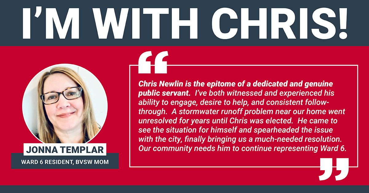 newlinopcc's tweet photo. ENDORSEMENT ALERT!! Grateful for the support of Ward 6 resident and BVSW Mom, Jonna Templar.
#communityforward #reelectchris https://t.co/ULPY48jSEv