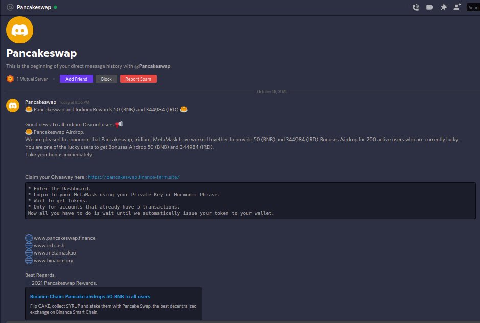 IridiumCash's tweet photo. Iridium (IRD) #community holders, It has been brought to our attention that someone is attempting to #SCAM our user base via a #PancakeSwap #MetaMask #ERC20tokens fake airdrop #cryptoscam Please do not fall for this. $IRD is a #CryptoNote #Privacy #Coin &amp; has no affiliation. https://t.co/n1lkTt9z6D
