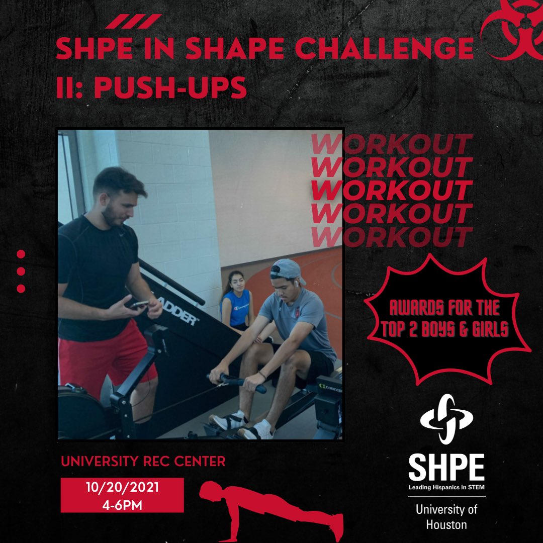 SHPE_UH's tweet photo. Familia!

For the next SHPE's In Shape Challenge we will turn our attention to pushups. Join us during this friendly competition amongst your familia to better yourself and have some fun.

Plus!! The top 2 guys AND girls with the most amount of reps will be awarded prizes https://t.co/jtdhuoeakb