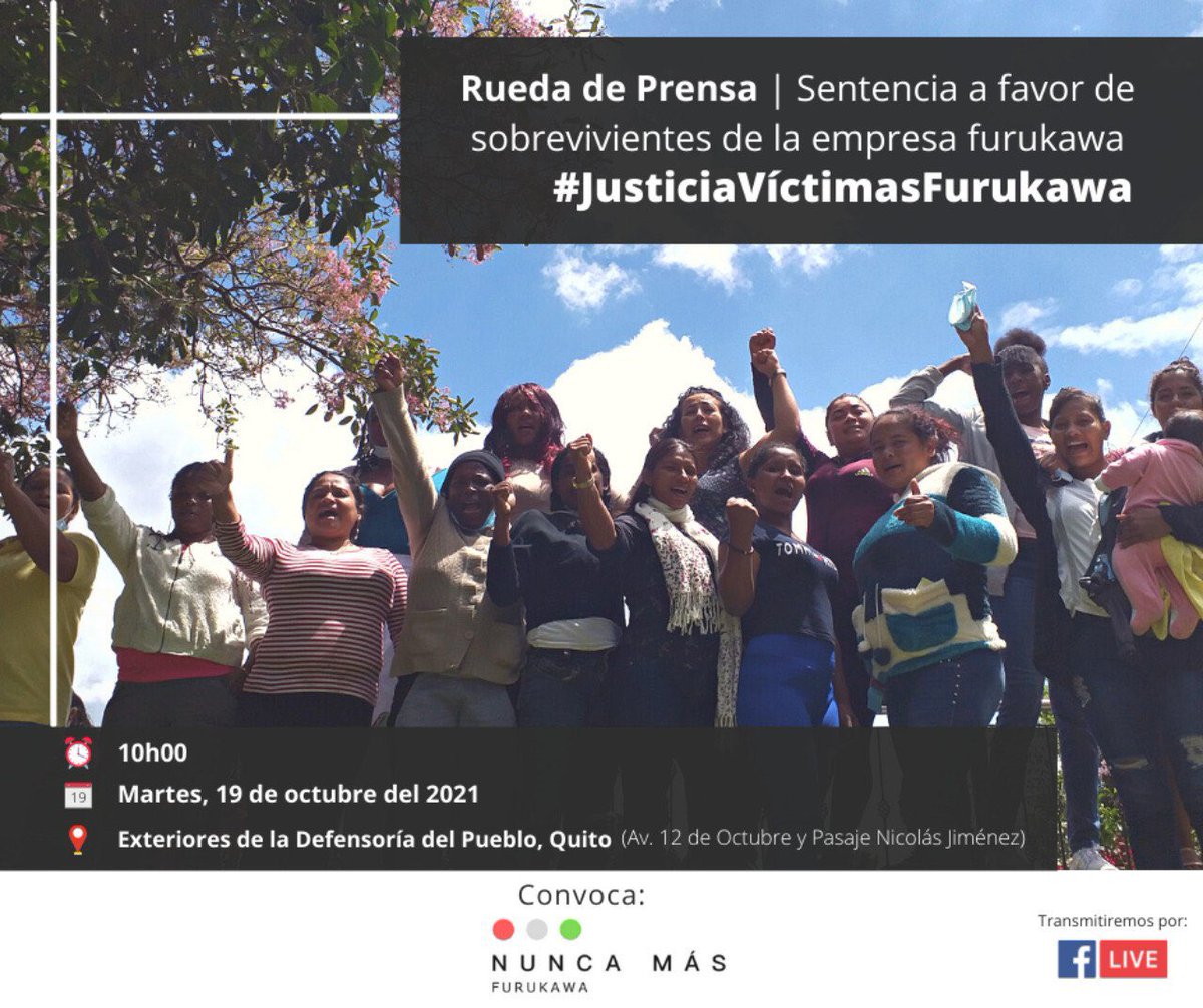 AbacaleroLibre's tweet photo. 🛑RUEDA DE PRENSA 🛑📢 

Corte Provincial de Santo Domingo RATIFICÓ que Furukawa Plantaciones C.A. sometió a abacaler@s a #EsclavitudModerna 

🗓 Martes 19 de octubre de 2021
⏰10:00
📍Exteriores de la Defensoría del Pueblo (Av.12 de Octubre frente al parque El Arbolito) https://t.co/5iSkkhgEVB