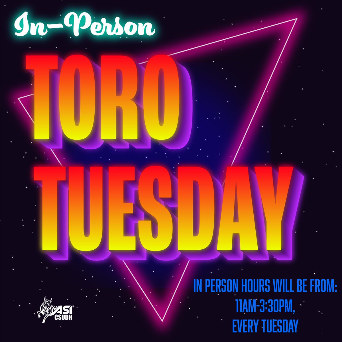 ASICSUDH's tweet photo. Ready for #ASIToroTuesday?👀 Stop by our office next tomorrow Tuesday, October 19th from 11am-1pm for FREE FOOD!☕️ Also, get to meet our Board of Directors and learn more about your student government!🙌 We are located in LSU Room 231. See you soon!🤘 #WeAreASI #ASICSUDH #CSUDH https://t.co/gsYlWfC5a4