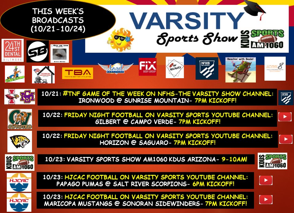VarsityShow's tweet photo. THIS WEEK'S BROADCASTS... TUNE IN FOR SOME GREAT PROGRAMMING!! https://t.co/kvbJq5yzqB