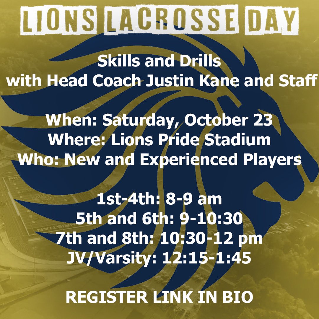 Call all interested Lions!  Come check out the fastest growing sport! Register using this link: docs.google.com/forms/u/0/d/17… <a href="/BhamLax/">GBYLA</a> <a href="/LacrosseLions/">Lions Lacrosse</a>