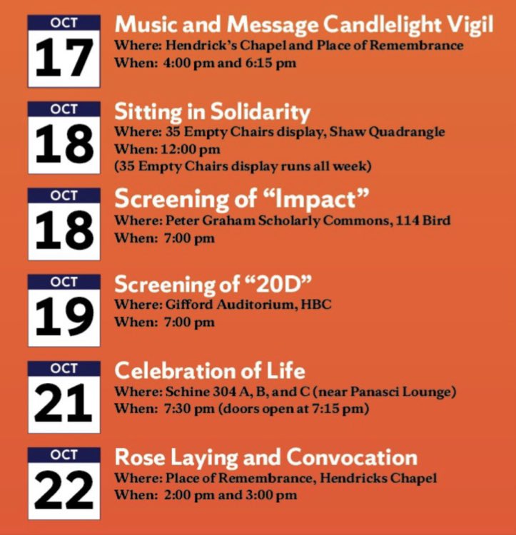 Chimesmasters's tweet photo. Here is Remembrance Week schedule for your convenience. 

Look Back, Act Forward 🕊🧡🍊 https://t.co/Mbtkp7Q4MA