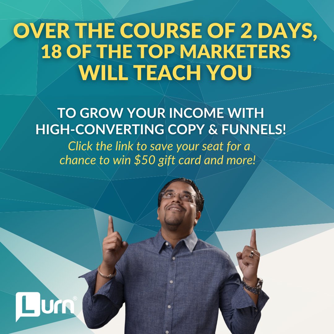 In This 2-Day Free Event, 19 Of The World’s TOP Marketers Will Teach You How To Explode Your Income With High-Converting Copy &amp; Funnels!

Build the right funnel to sell MULTIPLE PRODUCTS

 Save your Seat Now!

 CopyFunnelSummit.com