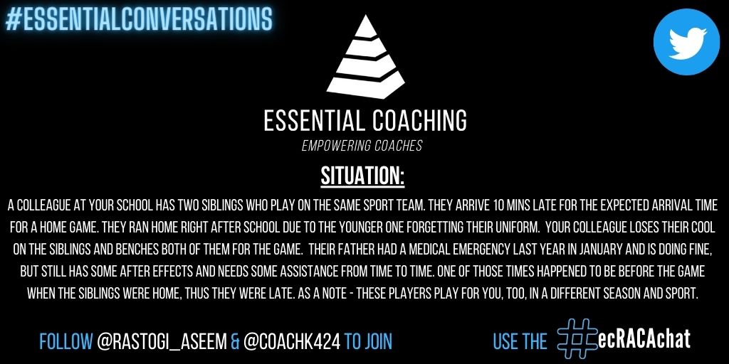 coachk424's tweet image. Q4: Alignment

Handling the #HumanComponent here is tough. Dominos will fall &amp;amp; it’s important we balance the needs of the individual and the needs of the team.

Considering the long-term and short-term is where alignment really happens.

Use A4 &amp;amp; #ecRACAchat in your answers.