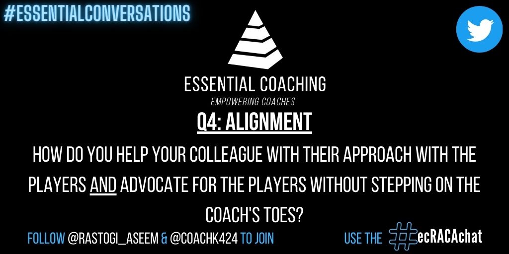coachk424's tweet image. Q4: Alignment

Handling the #HumanComponent here is tough. Dominos will fall &amp;amp; it’s important we balance the needs of the individual and the needs of the team.

Considering the long-term and short-term is where alignment really happens.

Use A4 &amp;amp; #ecRACAchat in your answers.