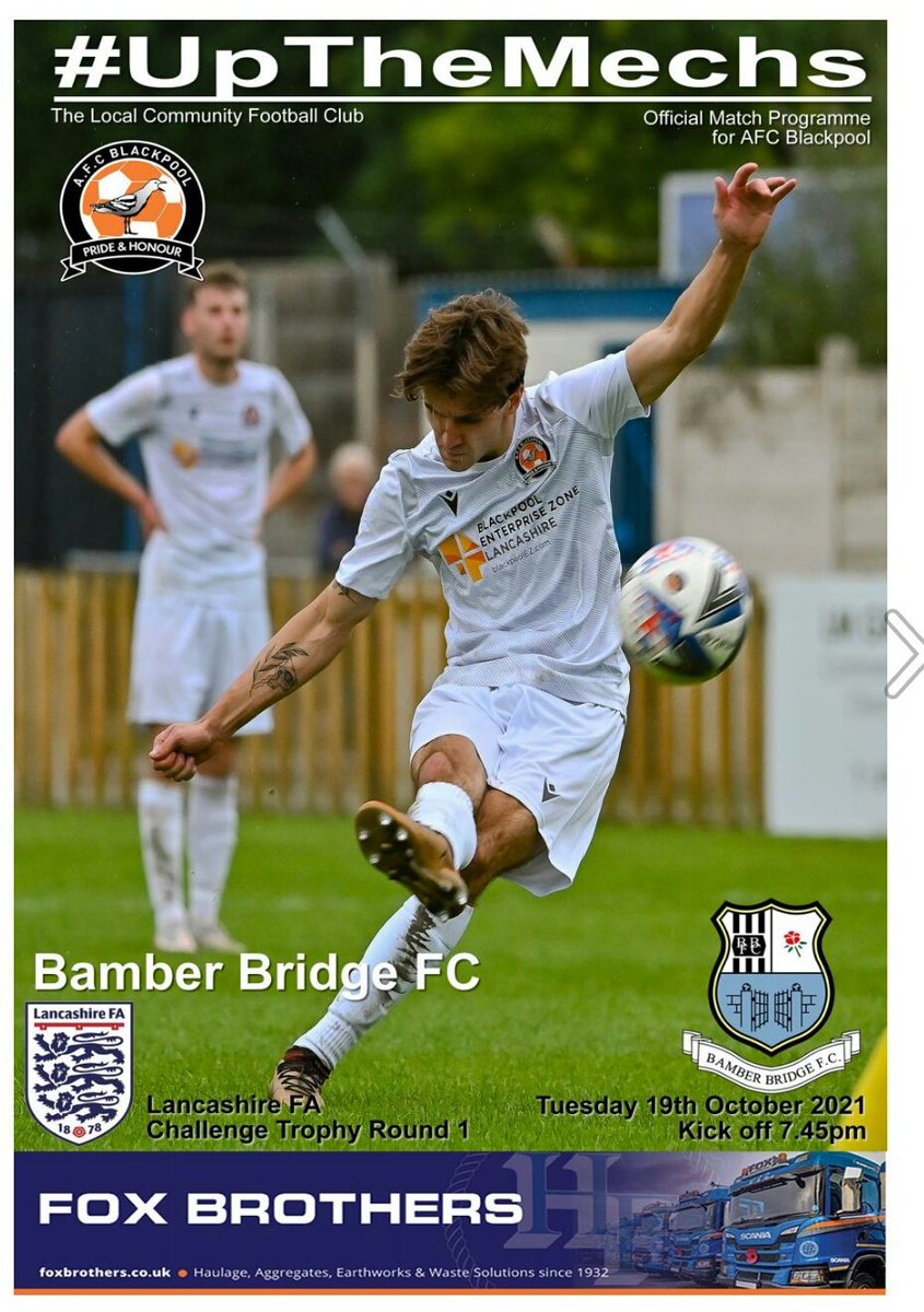 Programme all ready for tomorrow <a href="/LancashireFA/">Lancashire FA</a> Challenge Trophy at <a href="/AFCBlackpool/">AFC Blackpool</a> Vs <a href="/BamberBridgeFC/">Bamber Bridge FC</a> #UpTheMechs @Fyldesport @Tin_Hut_Drummer
