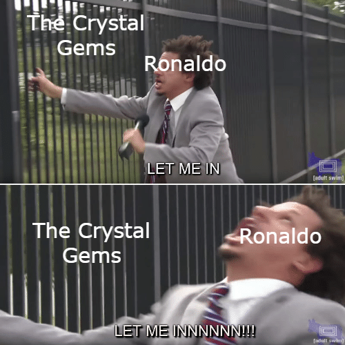 EmpireCityCon's tweet photo. Ok, but imagine Ronaldo on the Eric Andre show. Sneeple and utter chaos.
#StevenUniverse #Stevencon #Meme https://t.co/uWAcns73EC