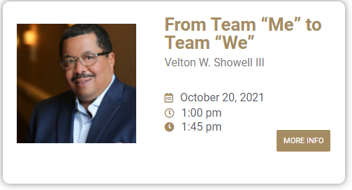 Velton is a dynamic internationally recognized speaker, trainer, published author, and business consultant. He speaks to, teaches, and trains clients  encouraging  move their professional and personal performance from good to great!

ow.ly/tp7r50GradI

#leadership
