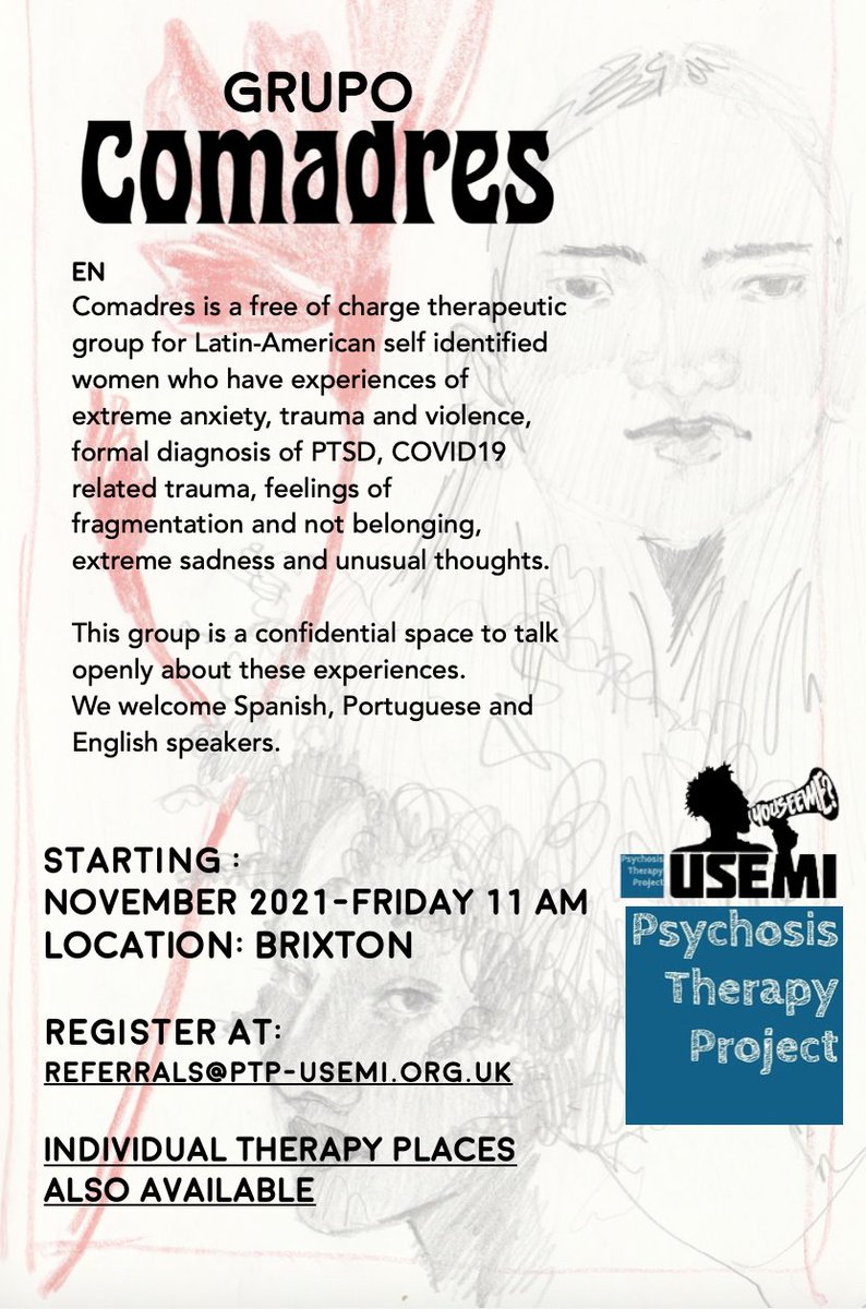 The COMADRES group is launching in person in November in Brixton in partnership with <a href="/LS_Mind/">L&S Mind</a>. The group is open to Latin-American women who live in Lambeth and Southwark. Individual therapy is also available.