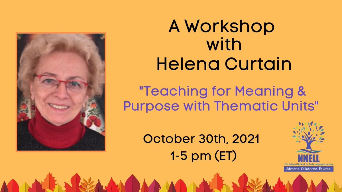 Looking to update your #earlylang units? Check out this interactive virtual workshop with the one and only <a href="/helenacurtain/">Helena Curtain</a>. 

Members - register today $20: nnell.org/register/teach…

Non-members - register here! $50 includes your annual NNELL membership! 
nnell.org/register/teach…