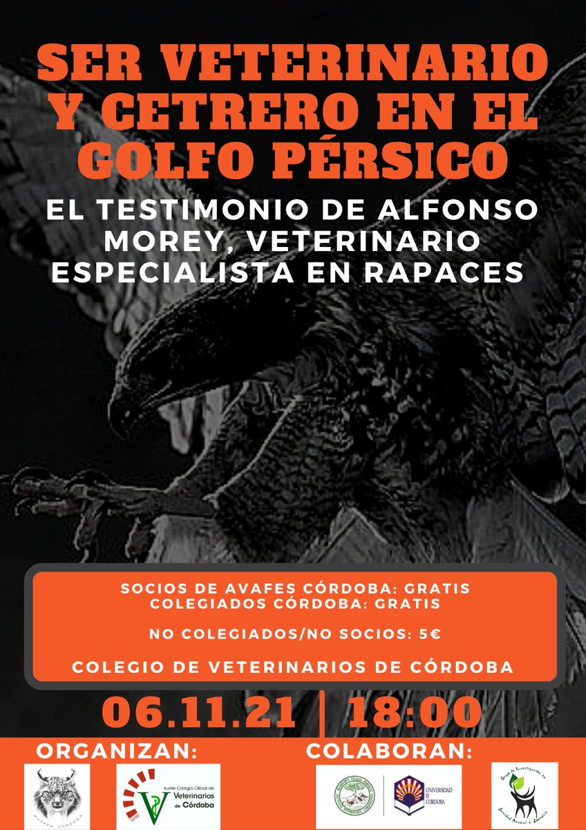 🗣️ No os perdáis la conferencia "Ser Veterinario y Cetrero en el Golfo Pérsico" por Alfonso Morey el próximo 6 de noviembre a las 18:00 h en las instalaciones del Colegio Oficial De Veterinarios de Córdoba. Inscripción aquí ⬇️
docs.google.com/forms/d/e/1FAI…