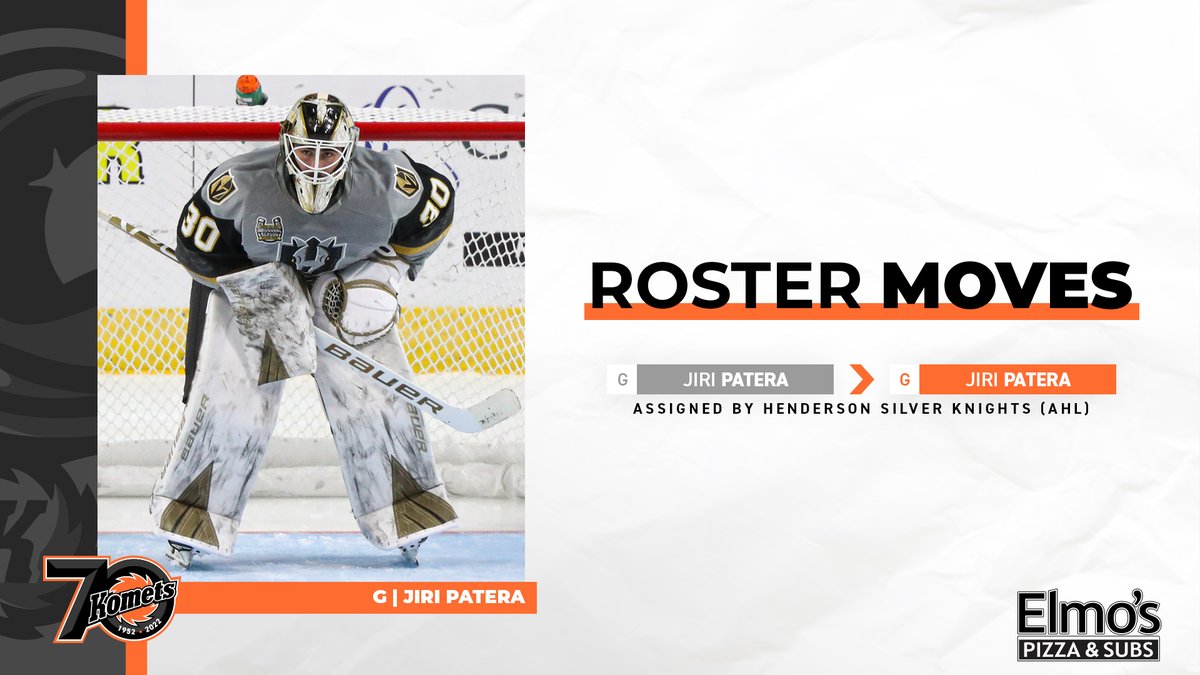 Also: Roster Moves ⬆️⬇️

Goaltender Jiri Patera has been reassigned to the Komets by the <a href="/HSKnights/">Henderson Silver Knights</a>

Roster moves are presented by <a href="/ElmosPizza/">Elmo's Pizza & Subs</a>