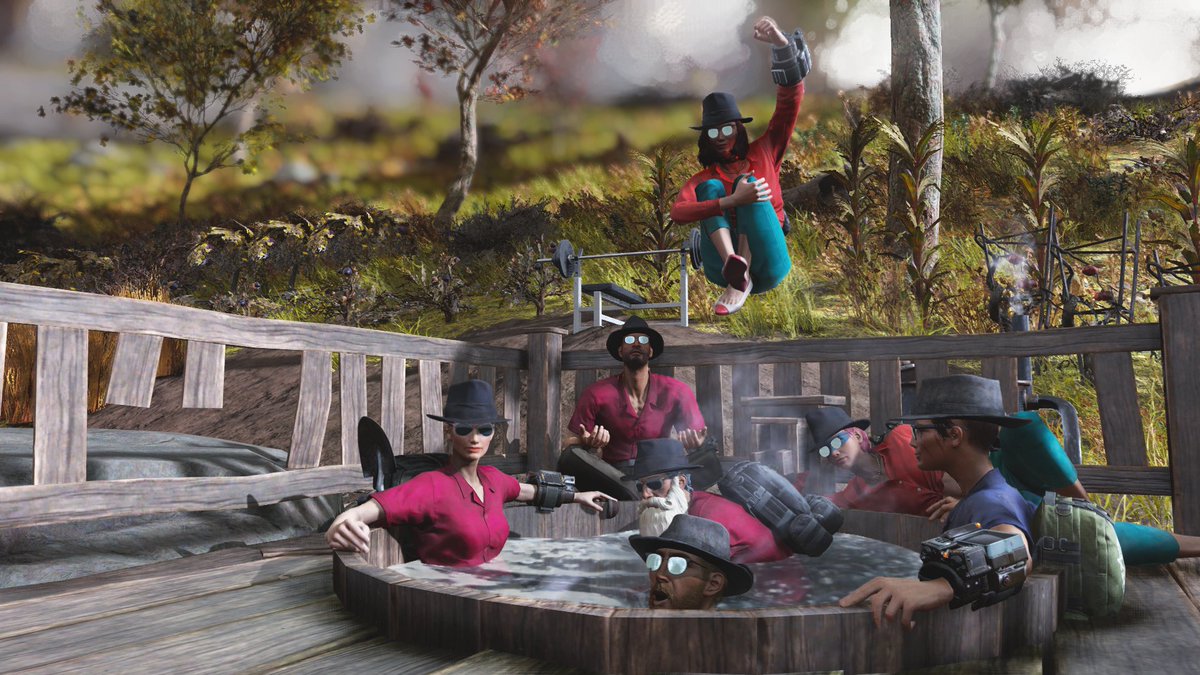 chimichangakinz's tweet photo. Chillin' in the hot tub #Fallout76 #76meetup https://t.co/PKbOpiZXD2