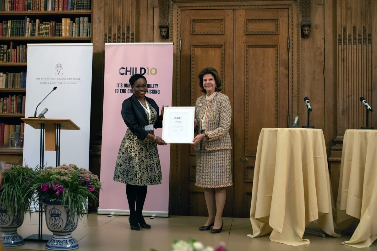 CATWIntl's tweet photo. Congratulations to our partner, Esohe Aghatise @EseAghatise @assoc_iroko for receiving the #Child10 Award 2021 from HM @QueenSilvia43. Bravo and well-deserved. #Sweden https://t.co/vTGLIQX77n