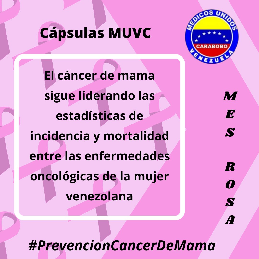 Cada dia publicamos una #CapsulaMUVC que durante el #MesRosa estarán dedicadas a la #PrevencionCancerDeMama y de manos del Dr. José Prince Duno <a href="/princeoncologo/">jose prince duno</a> miembro de <a href="/muvcarabobo/">MUVCarabobo</a> 
#PorLaSaludYLaVida 
<a href="/MedicosUnidosVe/">Médicos Unidos Vzla</a>