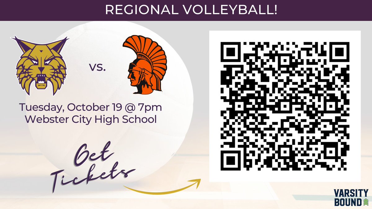 WCDistrict's tweet photo. Lynx volleyball takes on Waterloo East in the regional opener Tuesday night! Webster City will host the game at 7pm.

For tickets, scan the QR code or visit: https://t.co/BI7O9W3Xh0 #golynx https://t.co/9utAuyYpti
