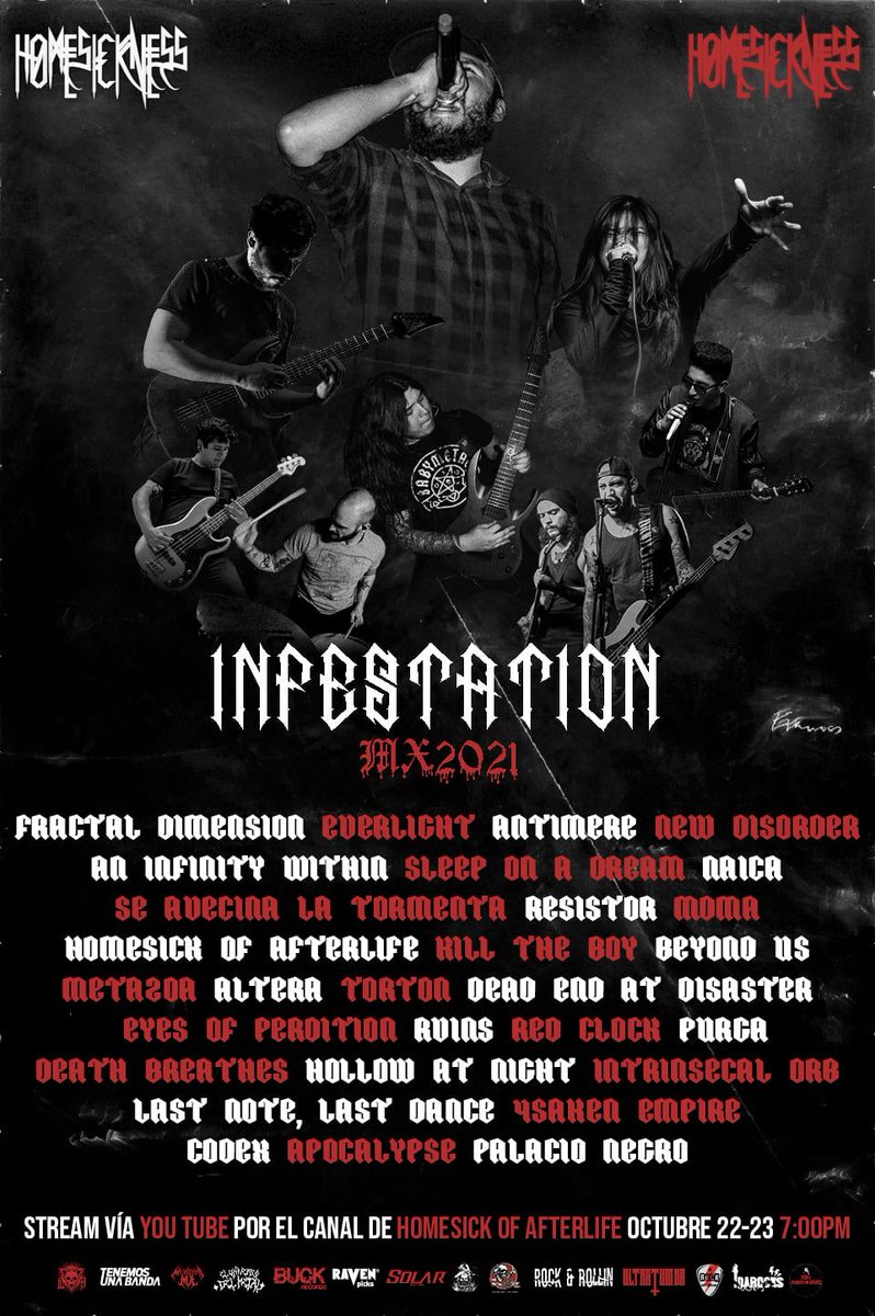 El próximo 22 y 23 de octubre se llevara acabo el #InfestationMX2021 transmitido #HomesickofAfterlifeMX con la participación de #FractalDimension <a href="/Everlight_mx/">Everlight</a> #Antimere <a href="/aninfinity8/">An Infinity Within</a> <a href="/Sleeponadream/">Sleep On A Dream</a> #NAICA <a href="/SALTMX/">Se Avecina La Tormenta</a> <a href="/Metazoa_MX/">METAZOA</a> #Alteras y mas bandas.