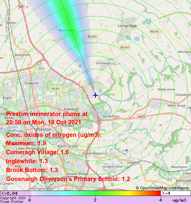 plumeplotter's tweet photo. Latest Preston incinerator plume plot, 20:50 18/10/21 #CumeraghVillage #Inglewhite #BrookBottom https://t.co/vYUTMnLQDm https://t.co/cglmJoNgbj