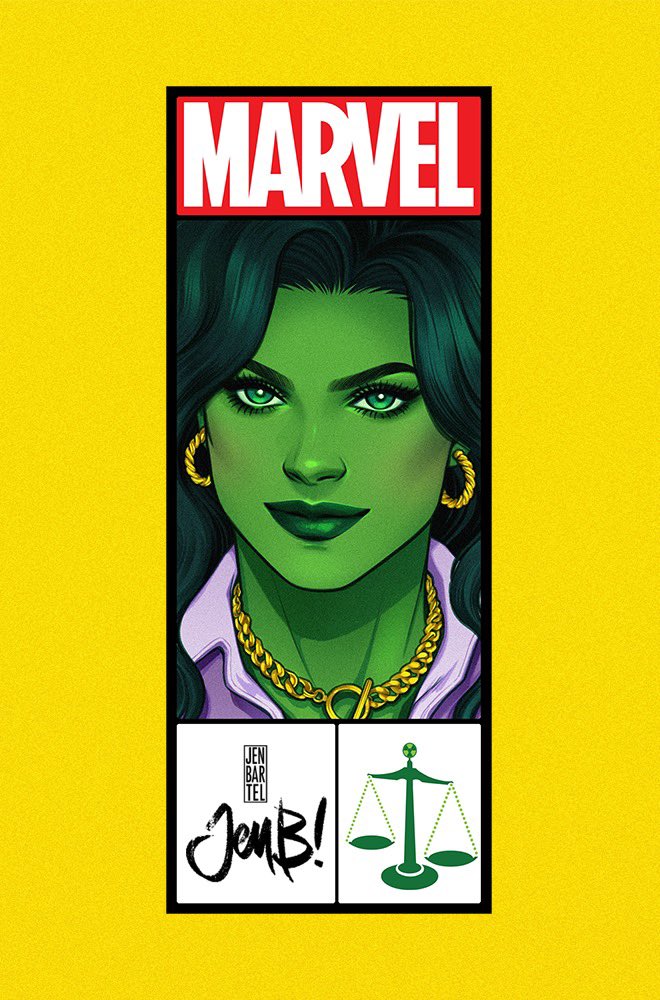 heyjenbartel's tweet photo. Honored to be doing main covers for the new She-Hulk series! Here’s #1 along with the first corner box 💚✨ https://t.co/ltyuOrrTtX