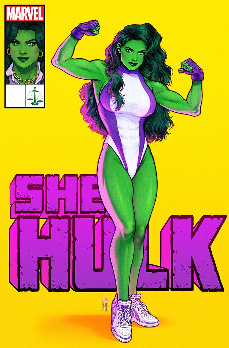 heyjenbartel's tweet photo. Honored to be doing main covers for the new She-Hulk series! Here’s #1 along with the first corner box 💚✨ https://t.co/ltyuOrrTtX