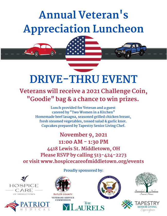 OhioAmvets's tweet photo. Attention Butler County veterans!! Drive-thru appreciation event is on November 9. RSVPs requested. #VeteransDay #ButlerCounty https://t.co/NYwtmZXVcp