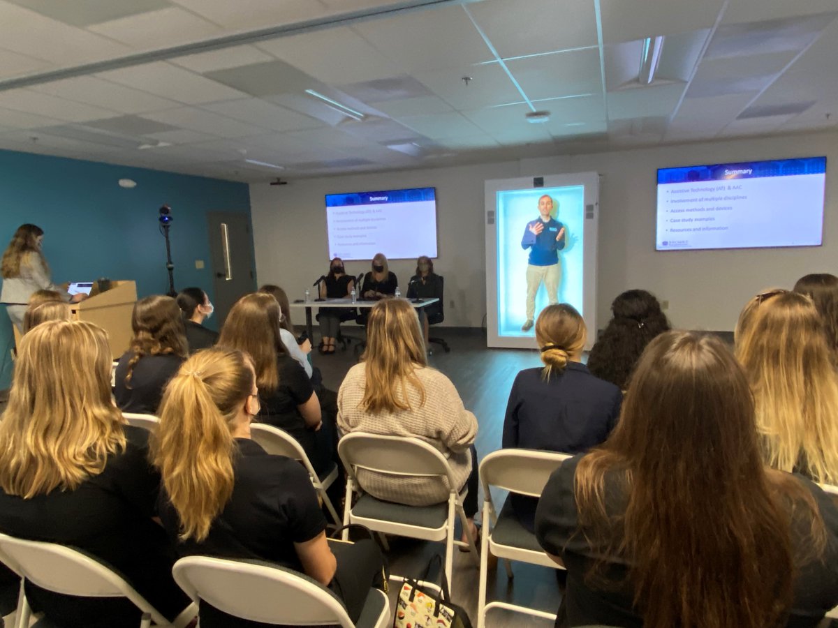 ucfchps's tweet photo. Thanks to Michael Braun from @BrooksRehab for joining us live via hologram today to share how different healthcare professionals can use AAC to best assist their patients and improve outcomes.   Thanks to the UCF FAAST Center &amp; AAC Lab for hosting this event! #AACaware21 https://t.co/k7JBviJQAR