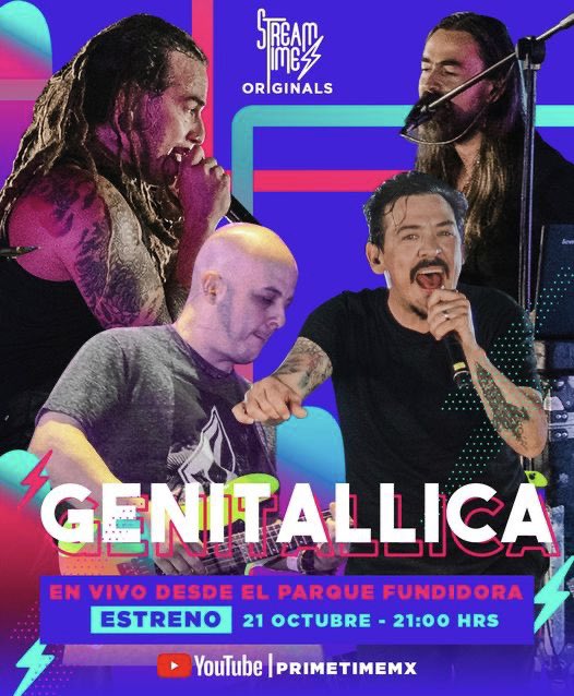 cinconotas's tweet photo. Disfruta de los éxitos de @Genitallicamx desde el @parquefundidora el próximo 21 de octubre a las 21:00 hrs por Youtube primetimemx 😎 https://t.co/Byuw7VRxO1