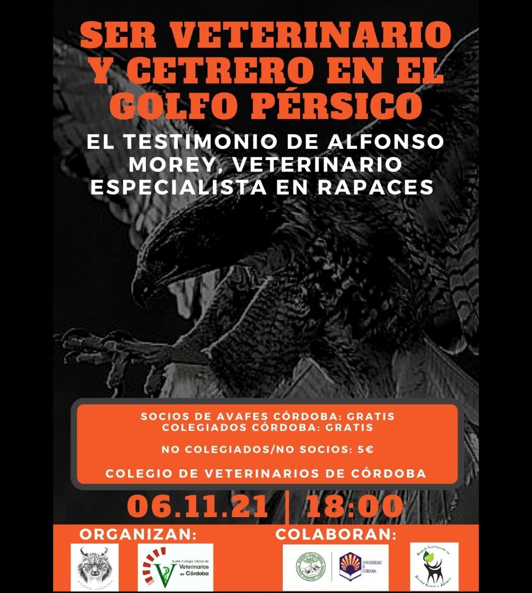 ¡Buenas avaferos! Os traemos la primera ponencia presencial del curso de la mano de Alfonso Morey, veterinario especialista en rapaces.
🦎Socios de AVAFES Córdoba y colegiados: Asistencia gratuita
🦎No socios/no colegiados: 5€
🦅Link de inscripción: docs.google.com/forms/d/e/1FAI…
