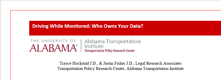 Who owns the data generated when you drive a car? A quick (2 page) overview by  <a href="/UofAlabama/">The University of Alabama</a> researchers at <a href="/ATI_UA/">Alabama Transportation Institute</a>  ovpred.ua.edu/transportation…