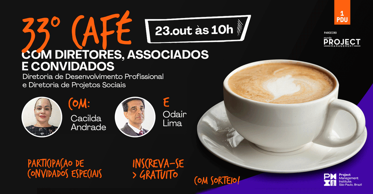 PMI_SaoPaulo's tweet photo. A gente ama tomar um cafĂ© com a sua companhia!â
â
GRATUITO e ONLINE para toda a comunidade!
https://t.co/rrIr3fPVq1
#pmisaopaulo #pmi #gestaoprojetos #vemcomagente #vemtransformar #soupmisp #pminspira #project #projetos #saopaulo #cafecomdiretor https://t.co/GRAMg6dY4W