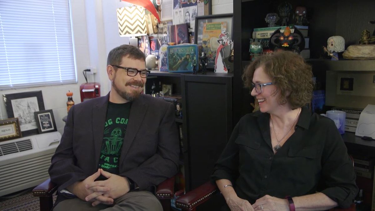MGAstateU's tweet photo. October, with all of its delicious creepiness, is the best time of year for horror writers 👻✍️ including #MGA English faculty members Dr. Crystal O’Leary Davidson &amp; Andy Davidson (who happen to be married to each other).

🎥 #KnightBites Ep. 4: https://t.co/9ygfHPJGIO https://t.co/iBdRR9Wcu8