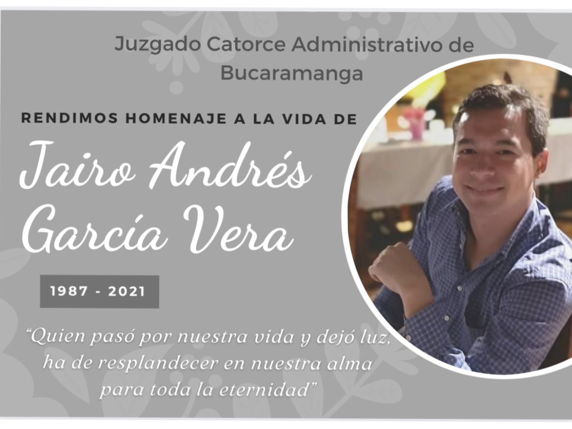 Juzgado14AdmBga's tweet photo. Lamentamos profundamente la partida de nuestro apreciado compañero Jairo Andrés. Nuestras más sentidas condolencias a sus familiares y amigos. https://t.co/m0Ue51dN0V