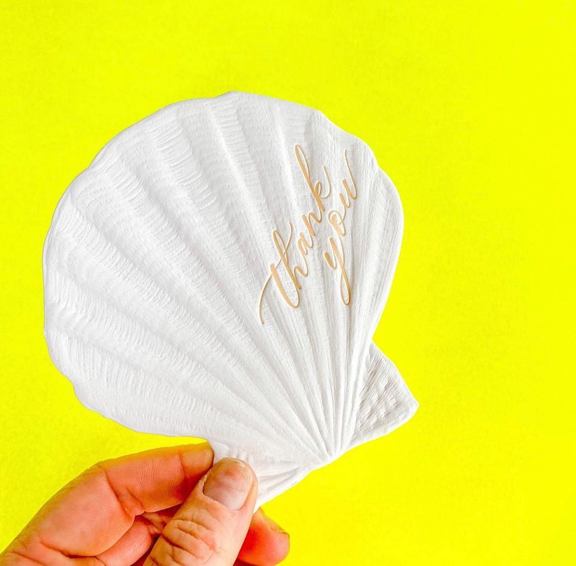 legionpaper's tweet photo. Sculpted, embossed, letterpressed, die cut.
These shells designed by Emily Baird Design will make you want to write your Thank you’s. 🐚
Printed by @czarpress on Lettra Fluorescent White.
#WeArePaper #LegionPaper #Lettra https://t.co/F2p0uNmv8A