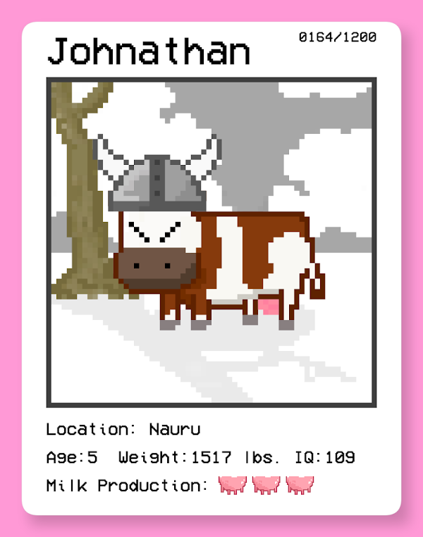 moocardsNFT's tweet photo. A 3 udder was listed at floor price and was snapped up nearly right away 💖
Don't be angry Johnathan 🐮
#nft #nftart #opensea #moocardsnft #moocards https://t.co/11qRCEK1gn