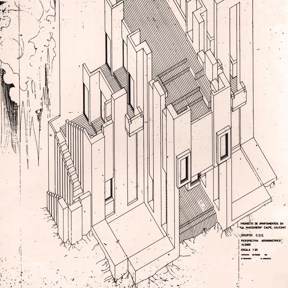 'Perspectiva Axonométrica. Urbanización La Manzanera. La Muralla Roja. Calpe' (1968). Ricardo Bofill. (c)RBA <a href="/ricardobofill/">Bofill Arquitectura</a>