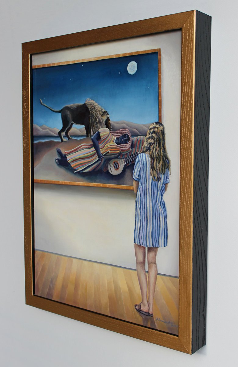 BonnycastleArt's tweet photo. New painting added for sale https://t.co/KyRE95uoMa  Gypsy Dreams, oil, 16"x12". A young woman daydreams in front of Henri Rousseau's iconic painting #thesleepinggypsy at #moMA in New York City. #gypsy  #postimpressionism #art #painting #henrirousseau #modernart #frenchart #nyc https://t.co/Lw34xZi2Ow