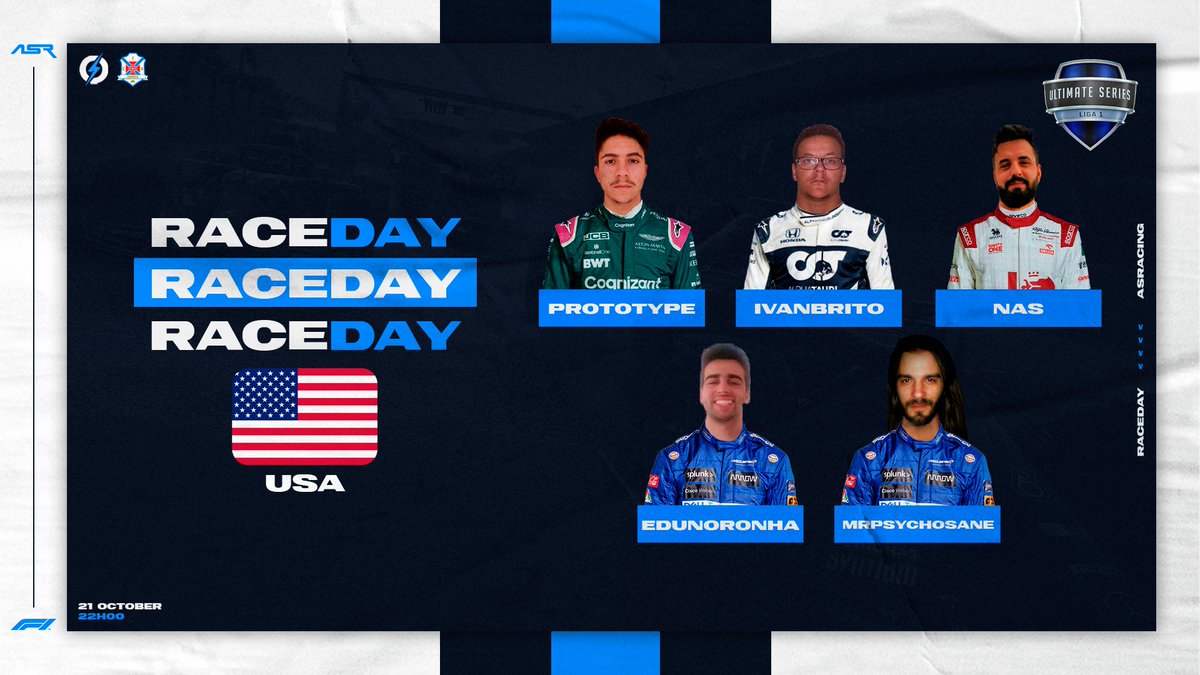 RACEDAY

🏆 <a href="/ptracingleague/">Portugal Racing League</a> Ultimate PS
🗓️ GP EUA 🇺🇸
🕙 22h00
📺 twitch.tv/rtparena | <a href="/rtparena/">RTP Arena</a> 

👤 ASR_Prototype
👤 ASR_IvanBrito_
👤 ASR_Nas
👤 ASR_edunoronha
👤 ASR_MrPsychosane

#letsgoASR