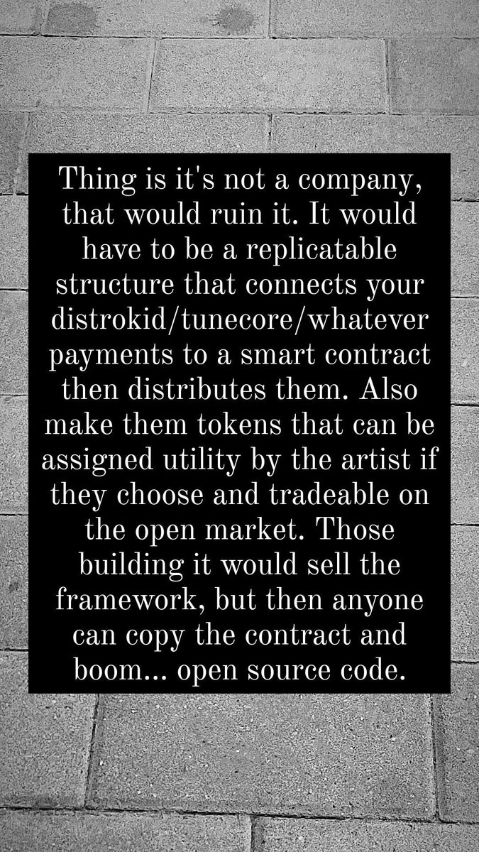RealGatzby's tweet photo. A thesis on how Musician's can recieve upfront payment for albums and steady pay AND give fans a way to bet on early careers just by one developer solving one issue and changing the entire game forever. https://t.co/Zieb4pxYxO