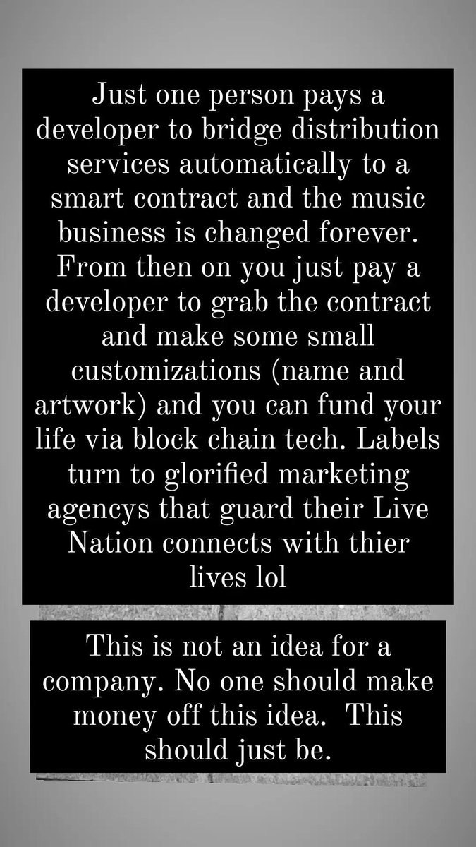 A thesis on how Musician's can recieve upfront payment for albums and steady pay AND give fans a way to bet on early careers just by one developer solving one issue and changing the entire game forever.