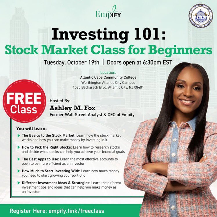 TheRobBoyd's tweet photo. TOMORROW: The Small Administration is partnering with @Empify to offer #AtlanticCity residents a free Investing 101: Stock Market Class for Beginners.
Registration is required. Learn more: https://t.co/FPcNQLM2Qp
#empify #finlit https://t.co/Q1YQpQsoop