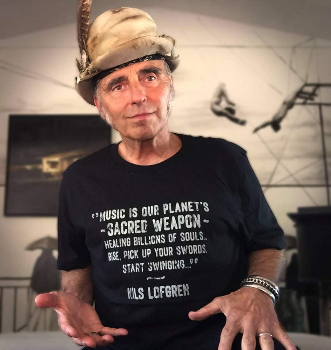 "Music is our Planet's Sacred Weapon..." Brand NEW t-shirt now available in the online store nilslofgren.com/StoreTour17.ht…