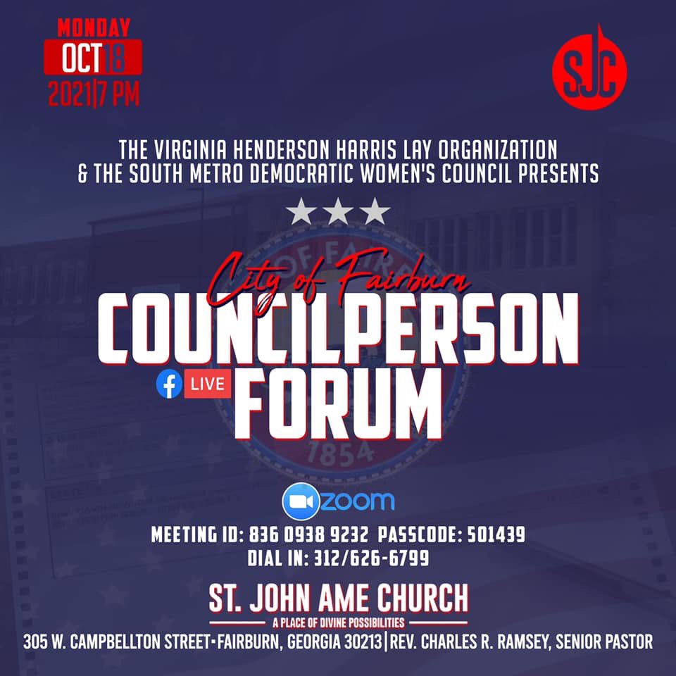 HPJones5's tweet photo. Tonight!! The Fairburn Councilperson Forum is tonight at 7pm. Join us virtually via Zoom to hear more about my vision for a better Fairburn. 

Link to attend:
https://t.co/bU0k8ffxY1 https://t.co/KxJO8ybql2