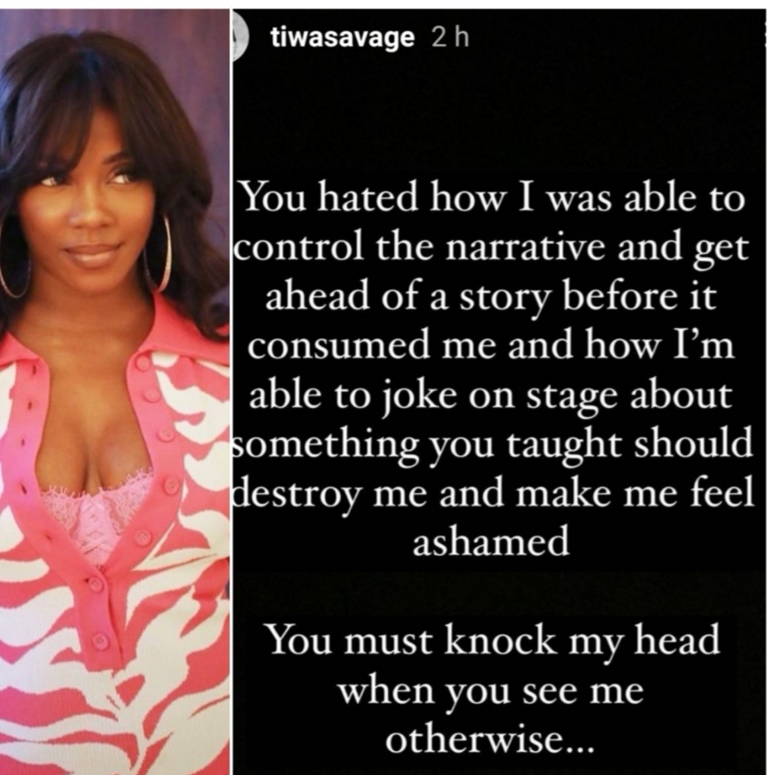 Sex Tape: Tiwa Savage Chides Those Who Wanted To 'Destroy' Her

Singer, Tiwa Savage has some strong words for those who wanted to destroy and shame her over the story of her sex tape.

Via her InstaStories,